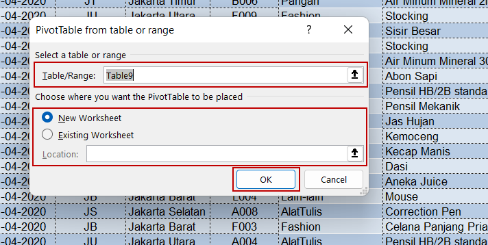 Create Pivot Table